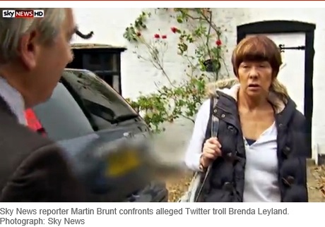 Sky News reporter Martin Brunt confronts alleged Twitter troll Brenda Leyland. Photograph: Sky News