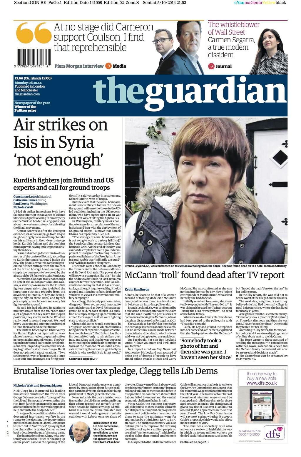 McCann 'troll' found dead after TV report The Guardian (paper edition)