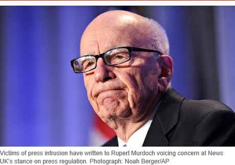 Victims of press intrusion have written to Rupert Murdoch voicing concern at News UK's stance on press regulation. Photograph: Noah Berger/AP