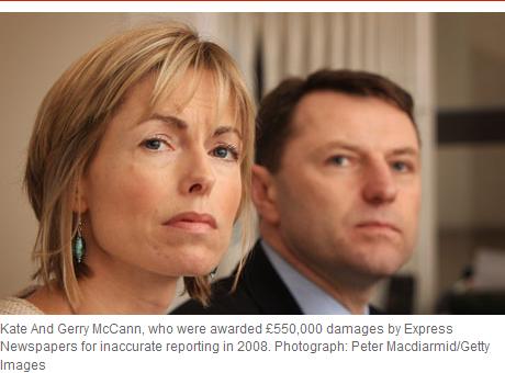 Kate And Gerry McCann, who were awarded £550,000 damages by Express Newspapers for inaccurate reporting in 2008. Photograph: Peter Macdiarmid/Getty Images