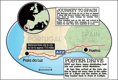 Map showing route to Huelva with timeline