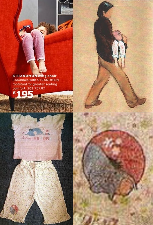 Detail from the cover of the IKEA 2014 catalogue, 'Bundle Man' and images of the pyjamas Madeleine is reported to have been wearing