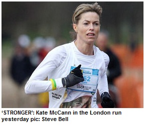 'STRONGER': Kate McCann in the London run yesterday pic: Steve Bell