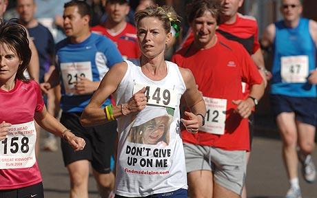 Kate McCann completed a fun run on Sunday to help raise awareness of the continued search for her missing daughter, Madeleine. Photo: ANDREW CARPENTER