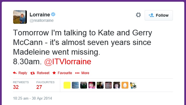 Lorraine Kelly - Twitter, 30 April 2014