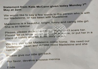 Statement delivered by Kate McCann, 07 May 2007