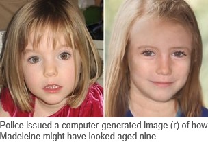 Police issued a computer-generated image (r) of how Madeleine might have looked aged nine