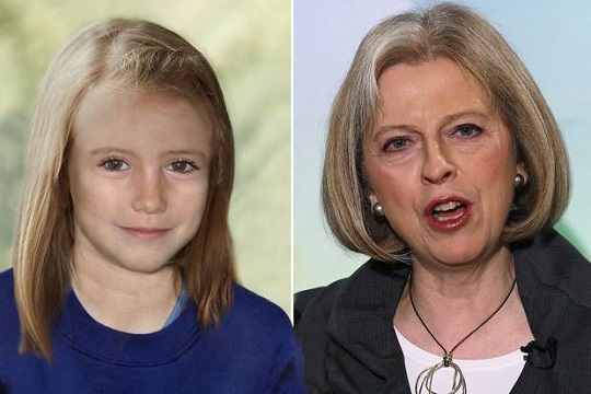 Search: an image of Madeleine McCann as she might look on her ninth birthday and Home Secretary Theresa May