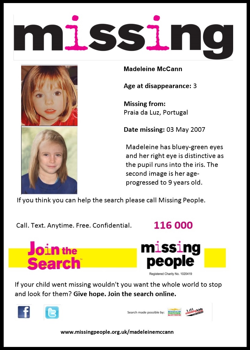 Madeleine McCann: Missing People poster
