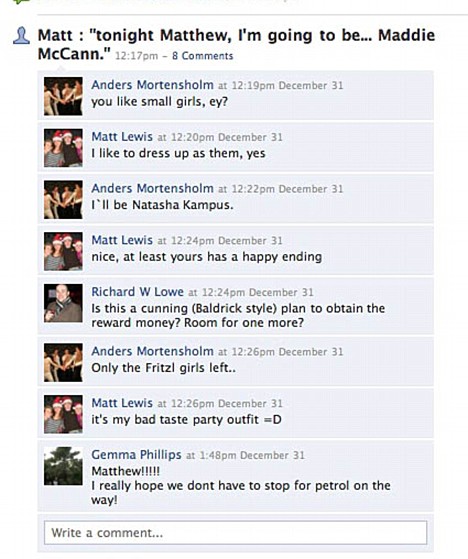 Matt Lewis' entries were still visible on his Facebook profile
