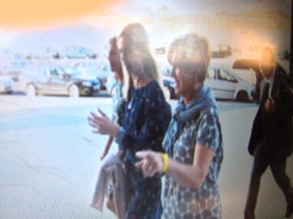 Kate McCann arrives for libel trial in Lisbon with mum Susan Healy and filmmaker Emma Loach.