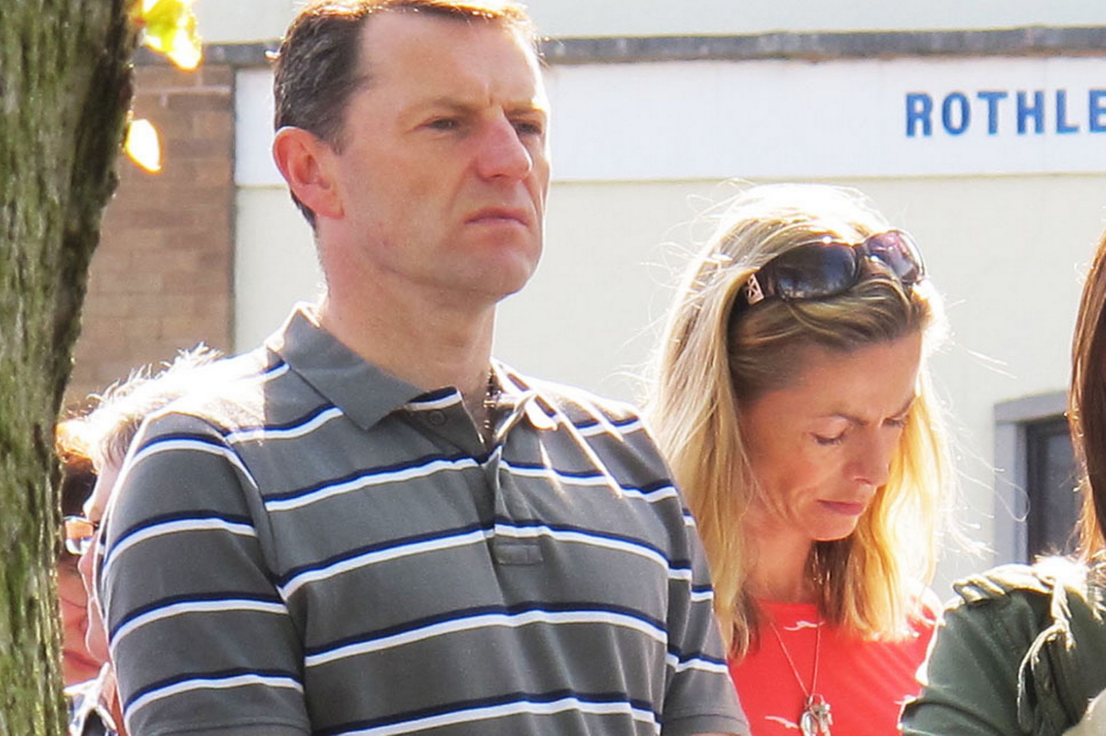 Gerry and Kate McCann, the parents of missing Madeleine McCann, during a low-key open-air service in the centre of Rothley, Leicestershire, on the seventh anniversary of her disappearance