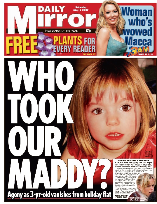 Front page: How Mirror reported her disappearance