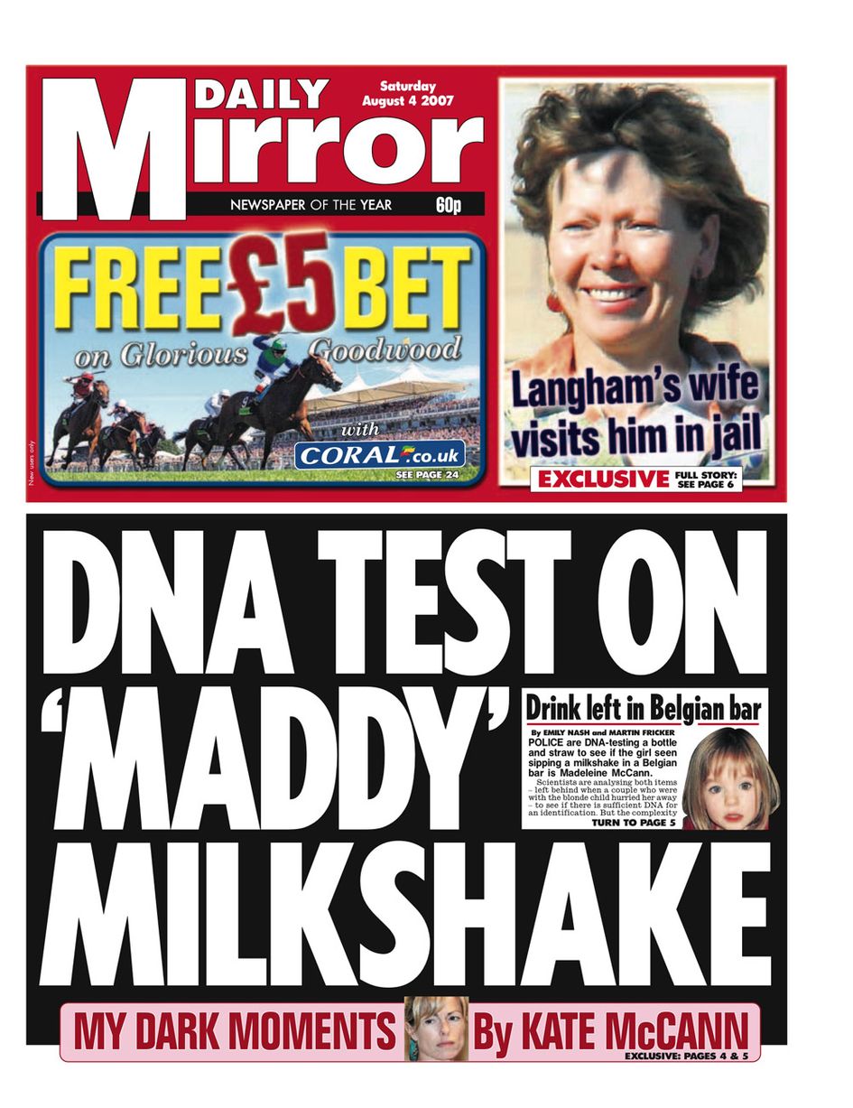 4th August 2007: Police DNA test a bottle and straw to see if the girl seen sipping a milkshake in a Belgian bar was Madeleine.