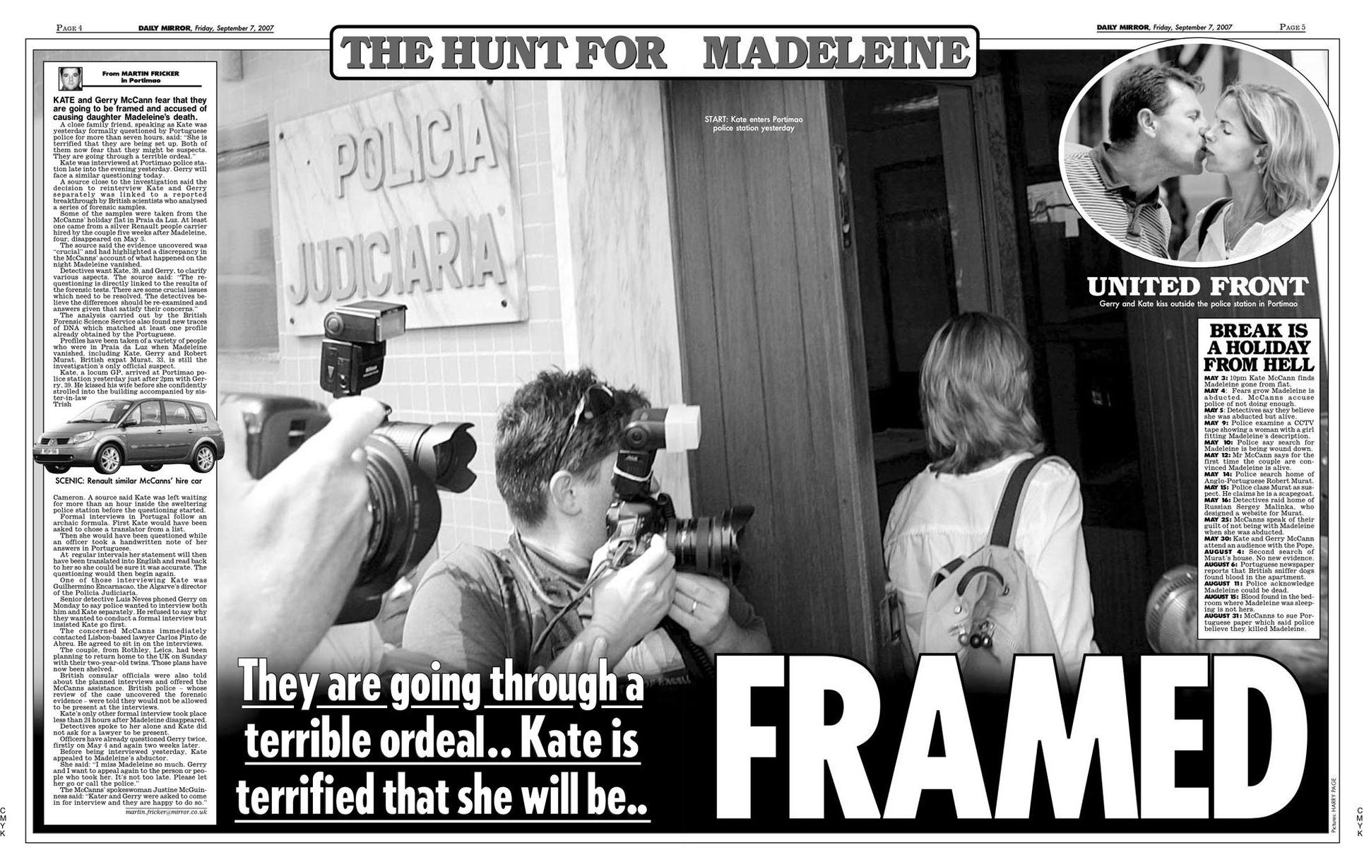 7th September 2007: The couple fear they may be framed over Maddy's disappearance.