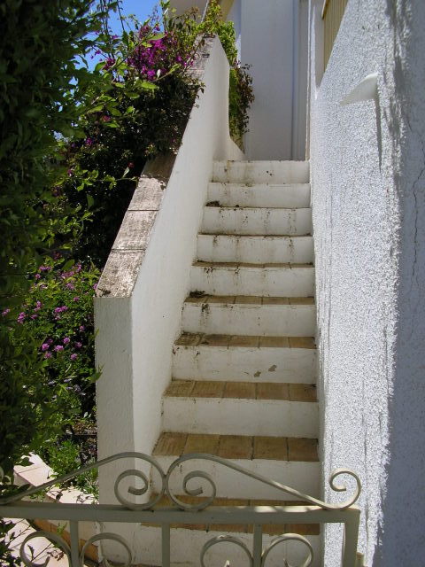 The steps leading up to the patio of Apartment 5A