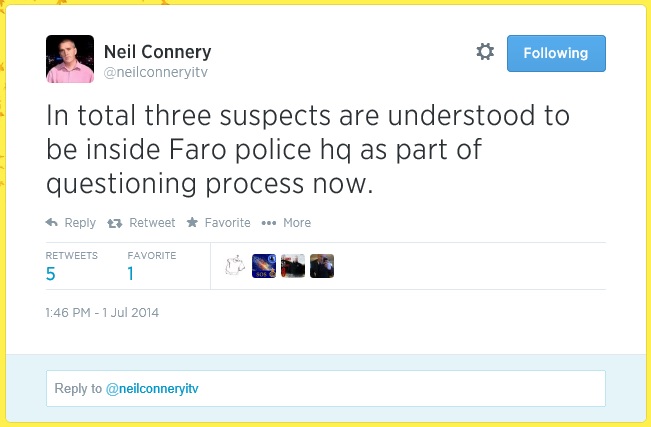 In total three suspects are understood to be inside Faro police hq as part of questioning process now.