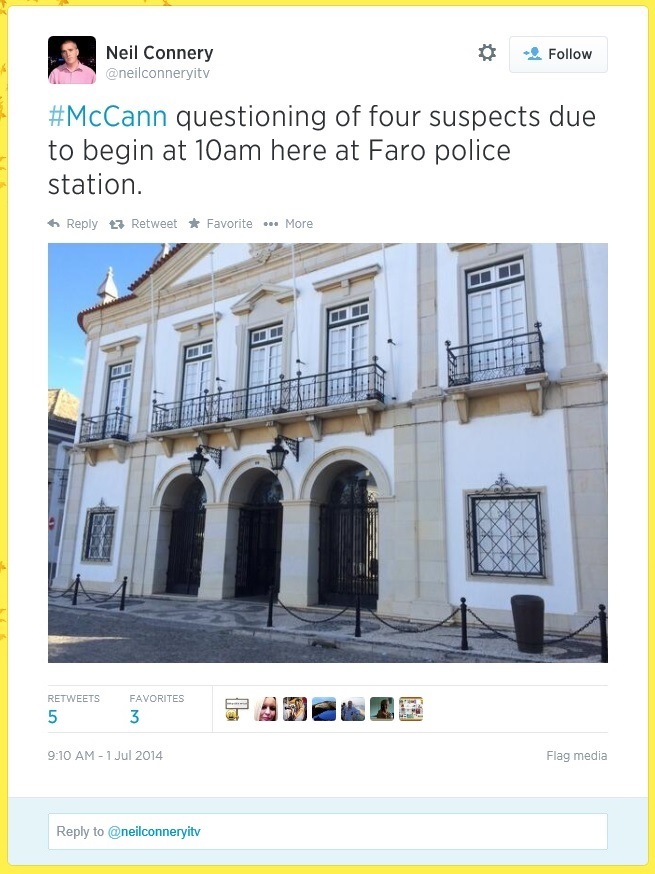 #McCann questioning of four suspects due to begin at 10am here at Faro police station.