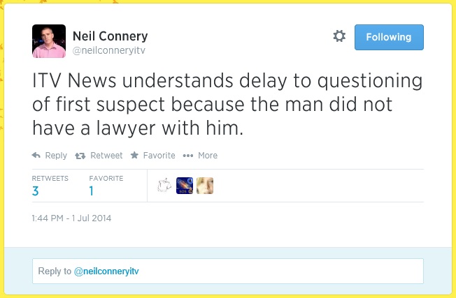 ITV News understands delay to questioning of first suspect because the man did not have a lawyer with him.