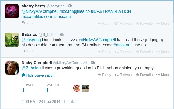 Nicky Campbell tweets, 20 February 2014