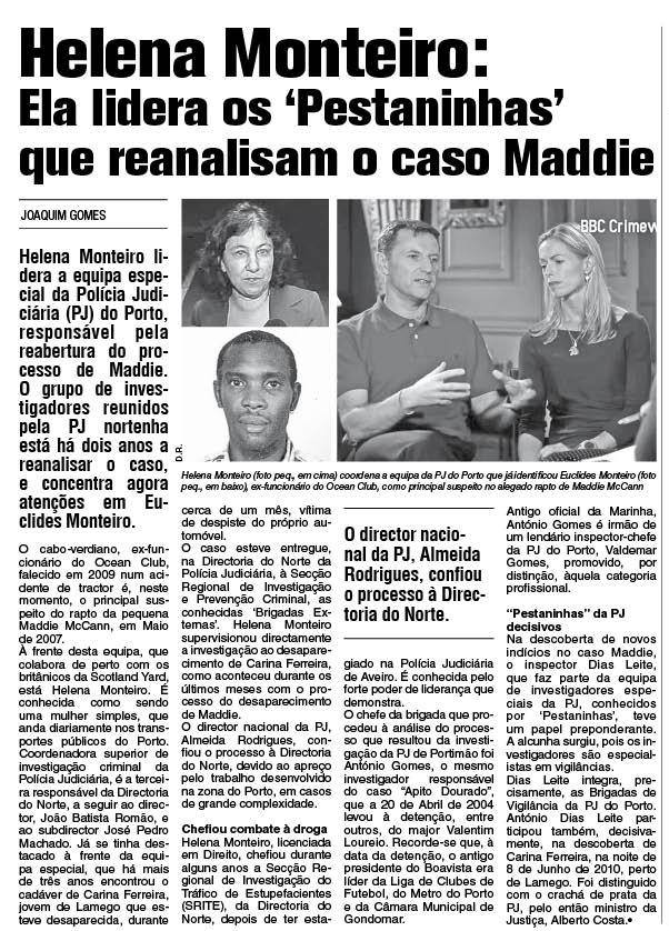 O Crime: Helena Monteiro: She leads the 'Pestaninhas' that are reviewing the Maddie case, 14 November 2013