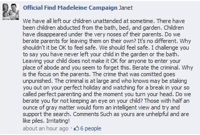 Official Find Madeleine Campaign, Facebook entry