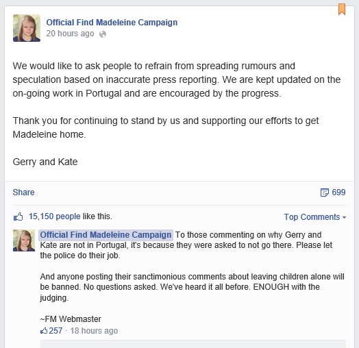 Official Find Madeleine Campaign - Facebook, 05 June 2014