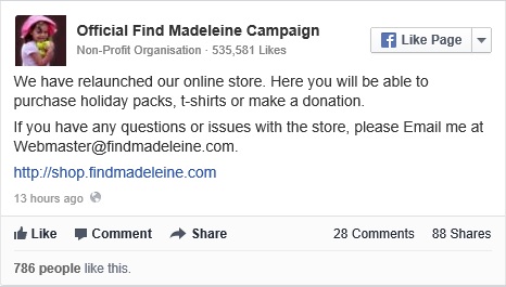 Find Madeleine Online Store relaunched, 09 January 2014
