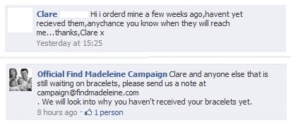 Official Find Madeleine Campaign Facebook, 20/21 April 2011