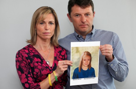 Gerry and Kate McCann pictured in 2012 with an age-progressed photo of their missing daughter
