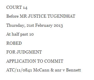 Royal Courts of Justice Cause List for 21 February 2013