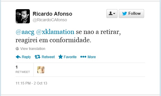 Ricardo Alfonso tweet, 02 October 2013