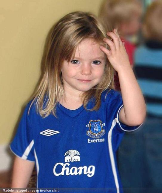 Madeleine aged three in Everton shirt