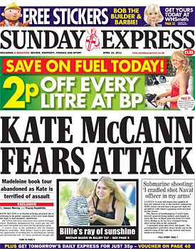 'Kate McCann fears attack': Sunday Express, 10 April 2011