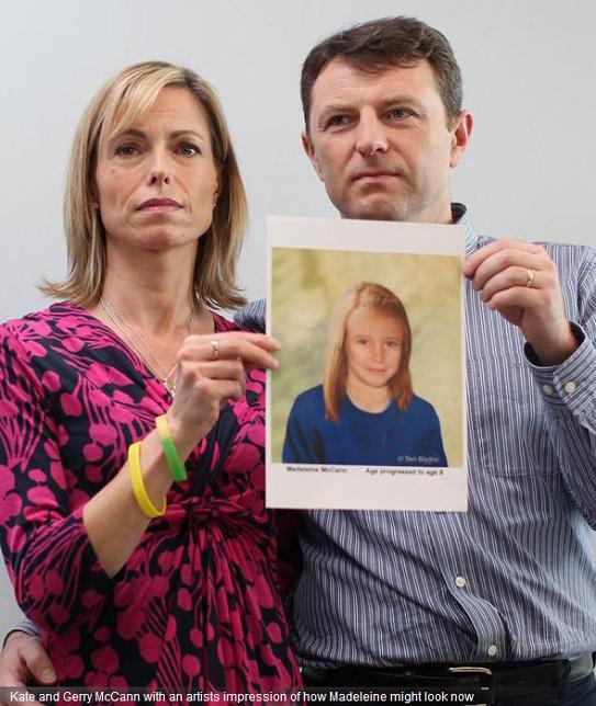 Kate and Gerry McCann with an artists impression of how Madeleine might look now