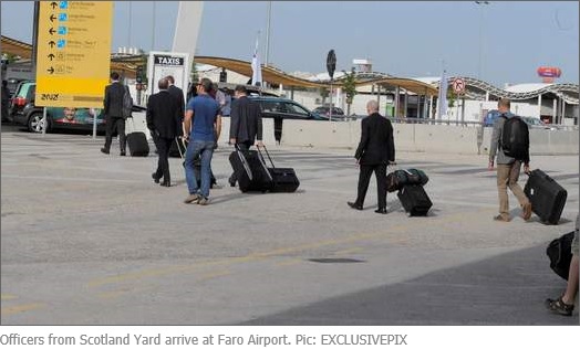 Officers from Scotland Yard arrive at Faro Airport. Pic: EXCLUSIVEPIX