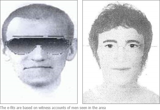 The e-fits are based on witness accounts of men seen in the area