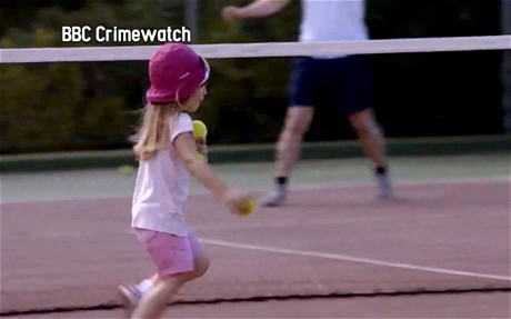 This image depicts the little girl collecting tennis balls for her parents Kate and Gerry McCann