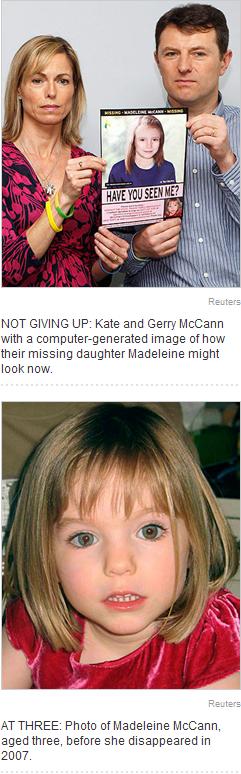 NOT GIVING UP: Kate and Gerry McCann with a computer-generated image of how their missing daughter Madeleine might look now.