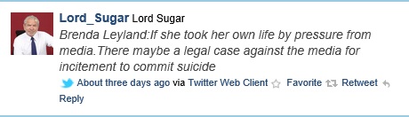 Lord Sugar tweet