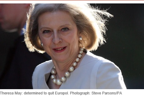 Theresa May: determined to quit Europol. Photograph: Steve Parsons/PA