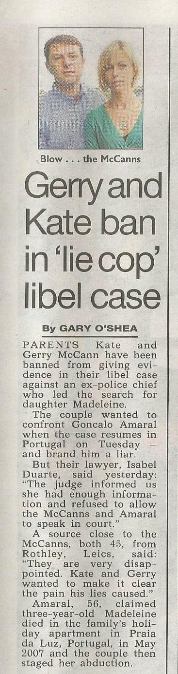 Gerry and Kate ban in 'lie cop' libel case, 04 January 2014