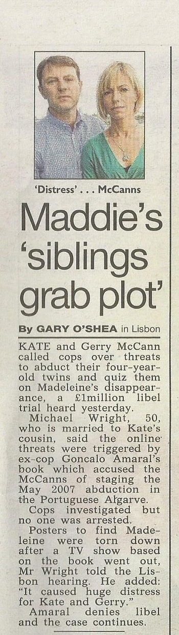 The Sun, paper edition, 21 September 2013: Maddie's 'siblings grab plot'