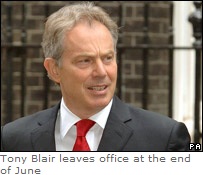 Tony Blair leaves office at the end of June 